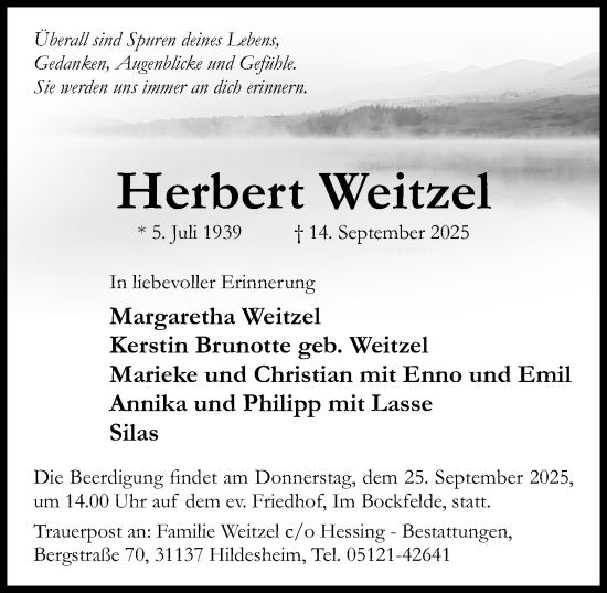 Traueranzeige von Herbert Weitzel von Hildesheimer Allgemeine Zeitung