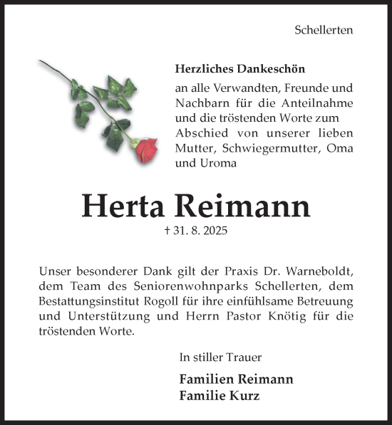 Traueranzeige von Herta Reimann von Hildesheimer Allgemeine Zeitung