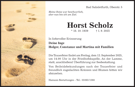 Traueranzeige von Horst Scholz von Hildesheimer Allgemeine Zeitung