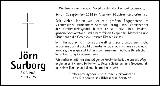Traueranzeige von Jörn Surborg von Hildesheimer Allgemeine Zeitung