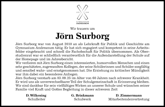 Traueranzeige von Jörn Surborg von Hildesheimer Allgemeine Zeitung
