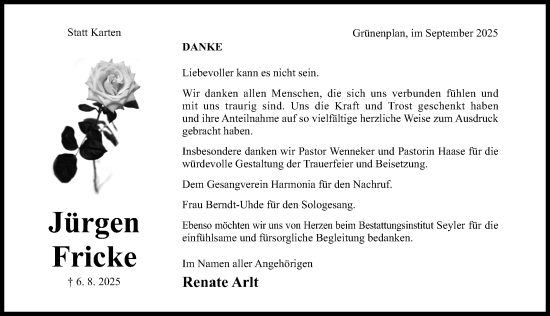 Traueranzeige von Jürgen Fricke von Hildesheimer Allgemeine Zeitung