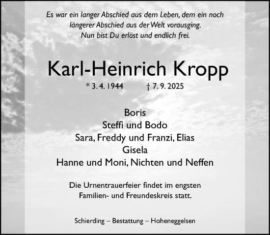 Traueranzeige von Karl-Heinrich Kropp von Hildesheimer Allgemeine Zeitung