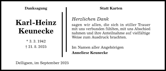 Traueranzeige von Karl-Heinz Keunecke von Hildesheimer Allgemeine Zeitung