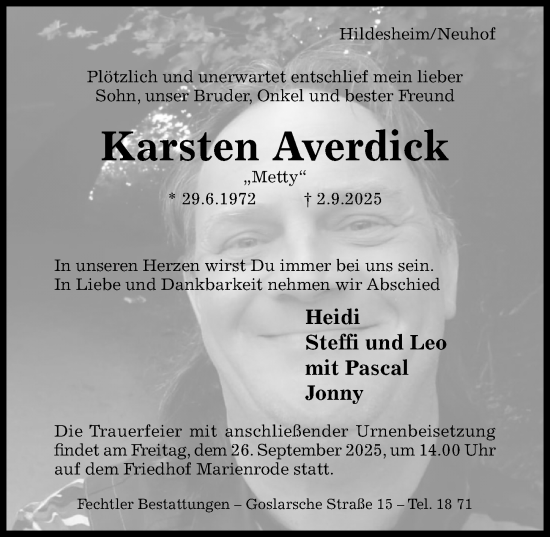 Traueranzeige von Karsten Averdick von Hildesheimer Allgemeine Zeitung