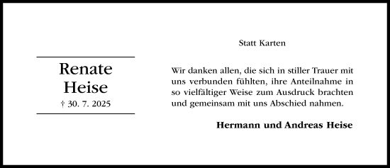 Traueranzeige von Renate Heise von Hildesheimer Allgemeine Zeitung