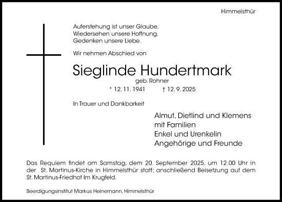 Traueranzeige von Sieglinde Hundertmark von Hildesheimer Allgemeine Zeitung