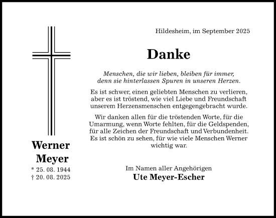 Traueranzeige von Werner Meyer von Hildesheimer Allgemeine Zeitung