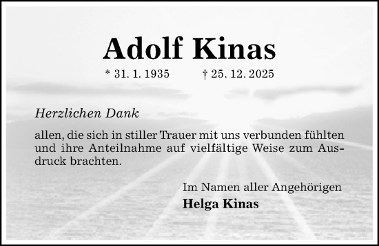 Traueranzeige von Adolf Kinas von Hildesheimer Allgemeine Zeitung