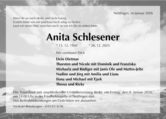 Traueranzeige von Anita Schlesener von Hildesheimer Allgemeine Zeitung