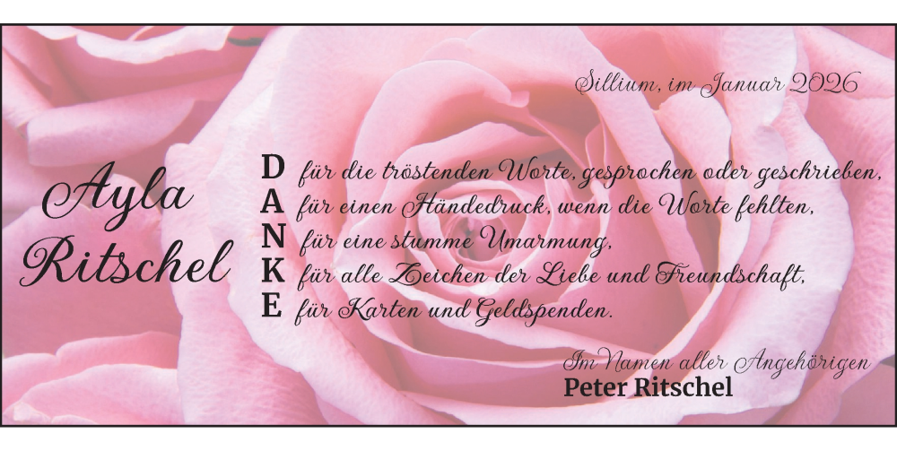  Traueranzeige für Ayla Ritschel vom 21.01.2026 aus Hildesheimer Allgemeine Zeitung