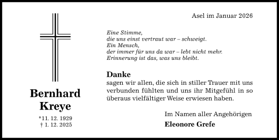 Traueranzeige von Bernhard Kreye von Hildesheimer Allgemeine Zeitung