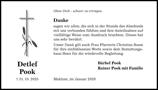 Traueranzeige von Detlef Pook von Hildesheimer Allgemeine Zeitung