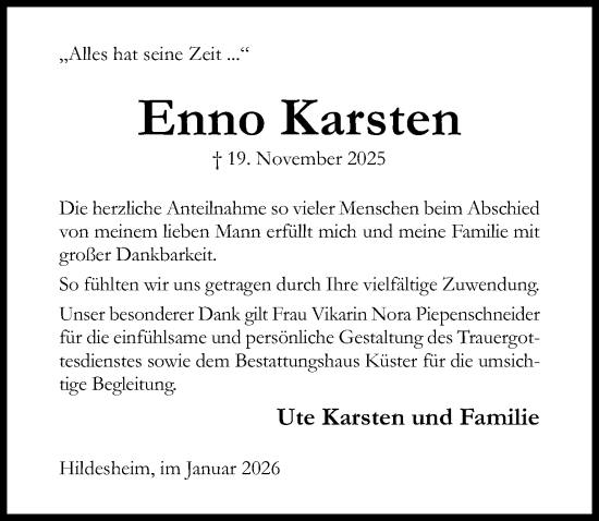 Traueranzeige von Enno Karsten von Hildesheimer Allgemeine Zeitung