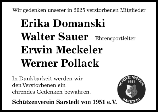 Traueranzeige von Erwin Meckeler von Hildesheimer Allgemeine Zeitung