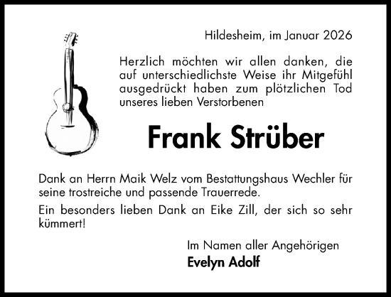Traueranzeige von Frank Strüber von Hildesheimer Allgemeine Zeitung