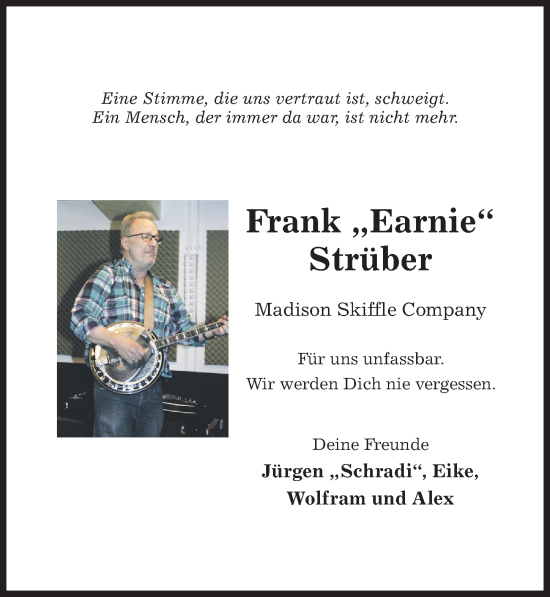 Traueranzeige von Frank Strüber von Hildesheimer Allgemeine Zeitung