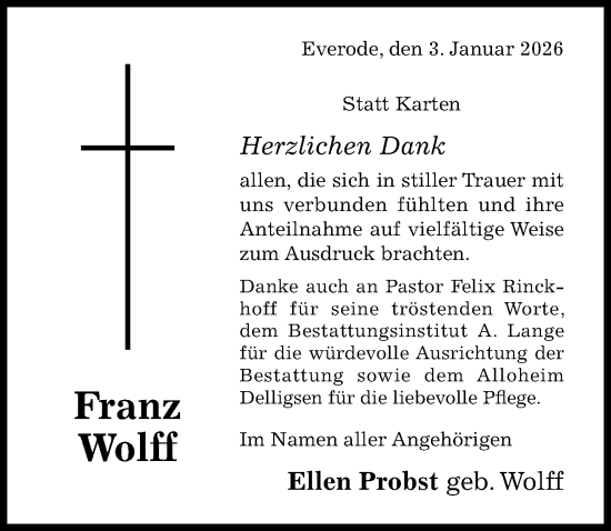 Traueranzeige von Franz Wolff von Hildesheimer Allgemeine Zeitung