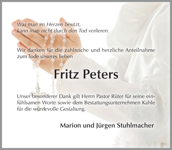 Traueranzeige von Fritz Peters von Hildesheimer Allgemeine Zeitung