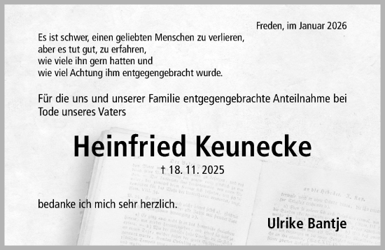 Traueranzeige von Heinfried Keunecke von Hildesheimer Allgemeine Zeitung