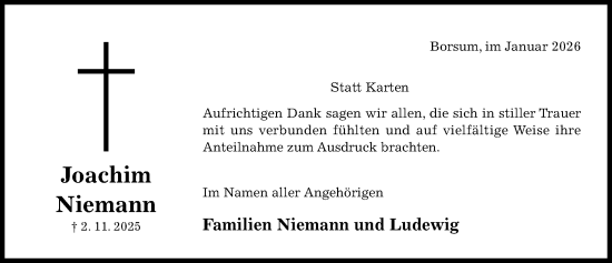 Traueranzeige von Joachim Niemann von Hildesheimer Allgemeine Zeitung
