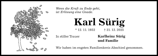 Traueranzeige von Karl Sürig von Hildesheimer Allgemeine Zeitung