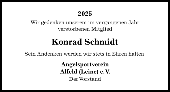 Traueranzeige von Konrad Schmidt von Hildesheimer Allgemeine Zeitung