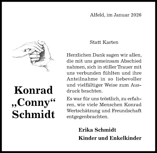 Traueranzeige von Konrad Schmidt von Hildesheimer Allgemeine Zeitung
