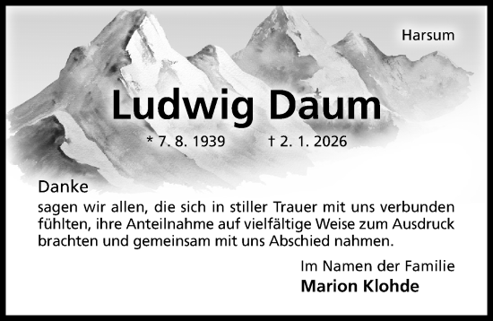 Traueranzeige von Ludwig Daum von Hildesheimer Allgemeine Zeitung