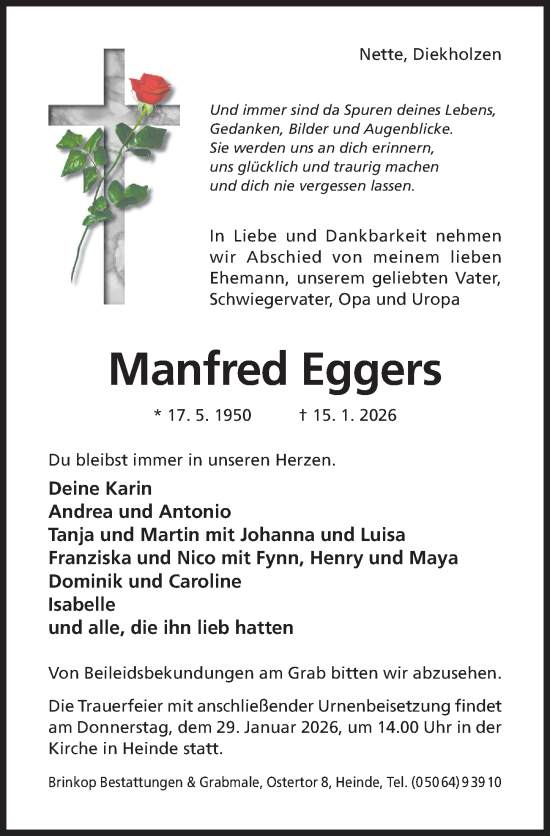 Traueranzeige von Manfred Eggers von Hildesheimer Allgemeine Zeitung