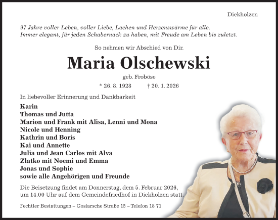 Traueranzeige von Maria Olschewski von Hildesheimer Allgemeine Zeitung