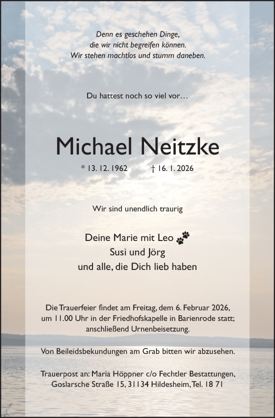 Traueranzeige von Michael Neitzke von Hildesheimer Allgemeine Zeitung