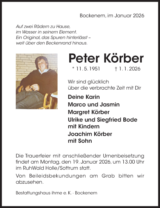 Traueranzeige von Peter Körber von Hildesheimer Allgemeine Zeitung