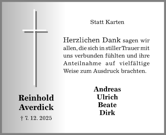Traueranzeige von Reinhold Averdick von Hildesheimer Allgemeine Zeitung