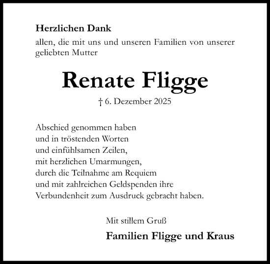 Traueranzeige von Renate Fligge von Hildesheimer Allgemeine Zeitung