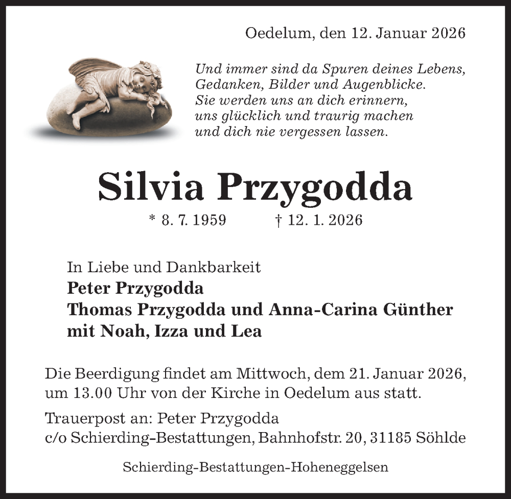  Traueranzeige für Silvia Przygodda vom 14.01.2026 aus Hildesheimer Allgemeine Zeitung