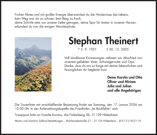 Traueranzeige von Stephan Theinert von Hildesheimer Allgemeine Zeitung