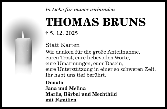 Traueranzeige von Thomas Bruns von Hildesheimer Allgemeine Zeitung