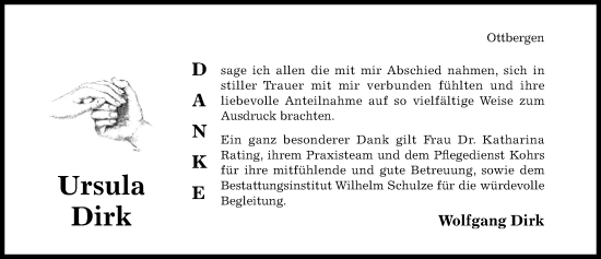 Traueranzeige von Ursula Dirk von Hildesheimer Allgemeine Zeitung