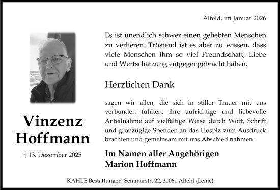 Traueranzeige von Vinzenz Hoffmann von Hildesheimer Allgemeine Zeitung
