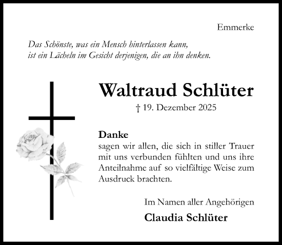 Traueranzeige von Waltraud Schlüter von Hildesheimer Allgemeine Zeitung