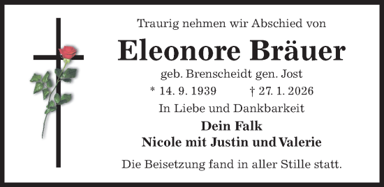Traueranzeige von Eleonore Bräuer von Hildesheimer Allgemeine Zeitung