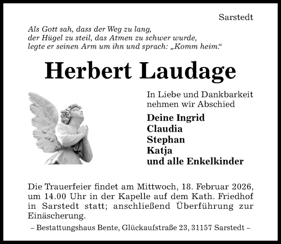 Traueranzeige von Herbert Laudage von Hildesheimer Allgemeine Zeitung