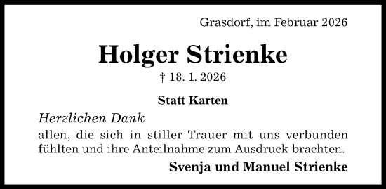 Traueranzeige von Holger Strienke von Hildesheimer Allgemeine Zeitung