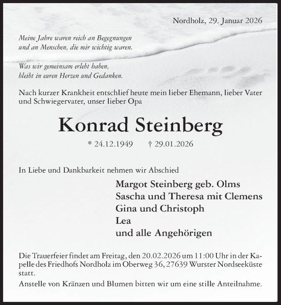 Traueranzeige von Konrad Steinberg von Hildesheimer Allgemeine Zeitung
