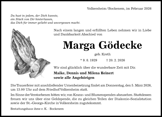 Traueranzeige von Marga Gödecke von Hildesheimer Allgemeine Zeitung