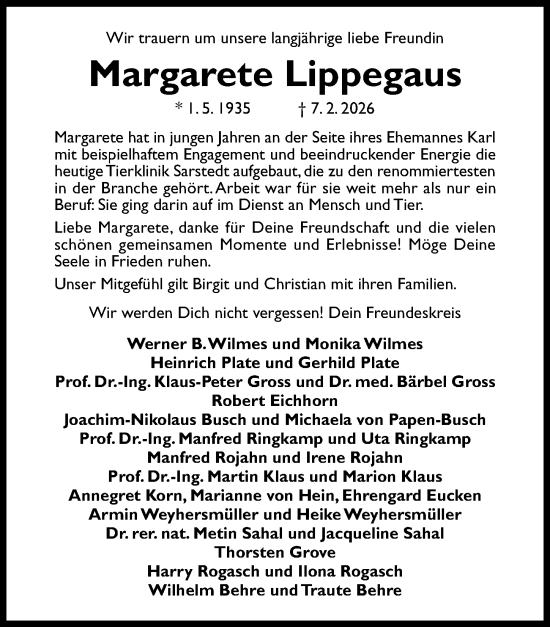 Traueranzeige von Margarete Lippegaus von Hildesheimer Allgemeine Zeitung
