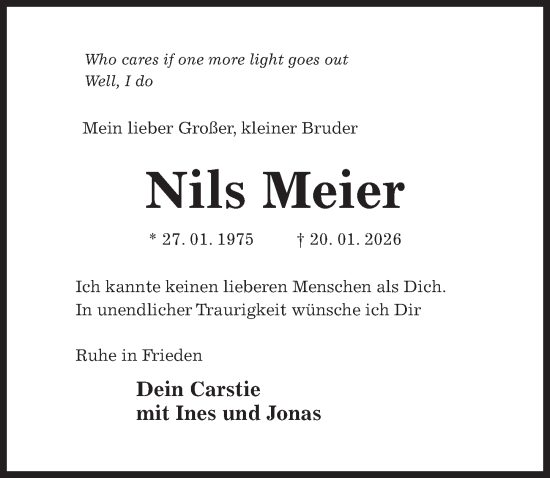 Traueranzeige von Nils Meier von Hildesheimer Allgemeine Zeitung