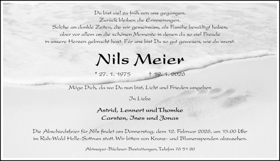 Traueranzeige von Nils Meier von Hildesheimer Allgemeine Zeitung