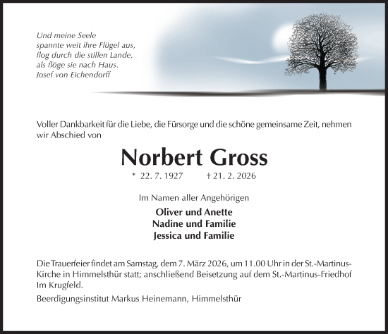 Traueranzeige von Norbert Gross von Hildesheimer Allgemeine Zeitung